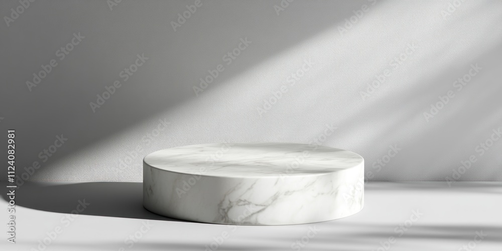 Aufkleber a minimalist marble pedestal casting soft shadows in a serene environment.