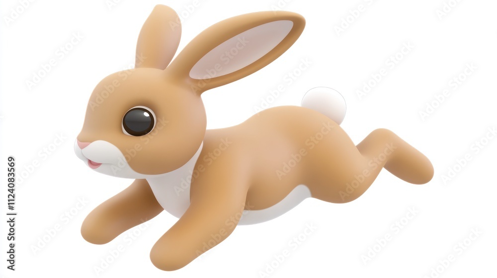 Poster a cute, stylized rabbit character in a playful pose.