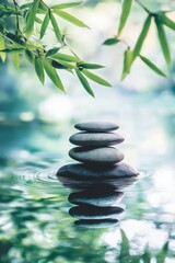 Obraz premium Serene Stacked Stones in Tranquil Water