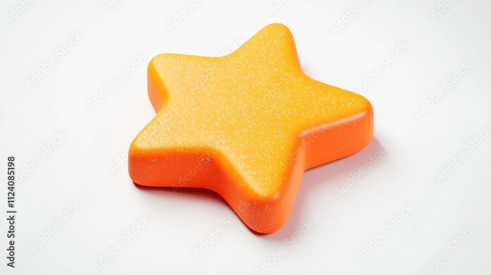 Poster a vibrant orange star-shaped object with a textured surface.
