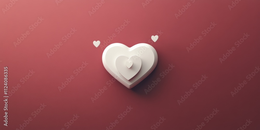 Poster a minimalist design featuring layered hearts on a solid background, symbolizing love and affection.