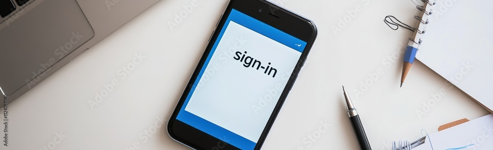 Poster A smartphone displaying a sign-in screen on a desk with stationery items.