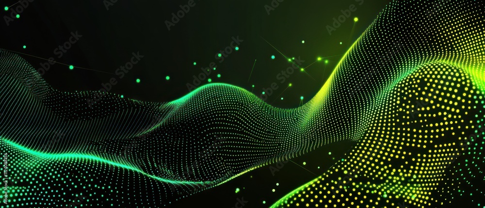 Aufkleber Abstract digital wave pattern with green and yellow dots and lines.