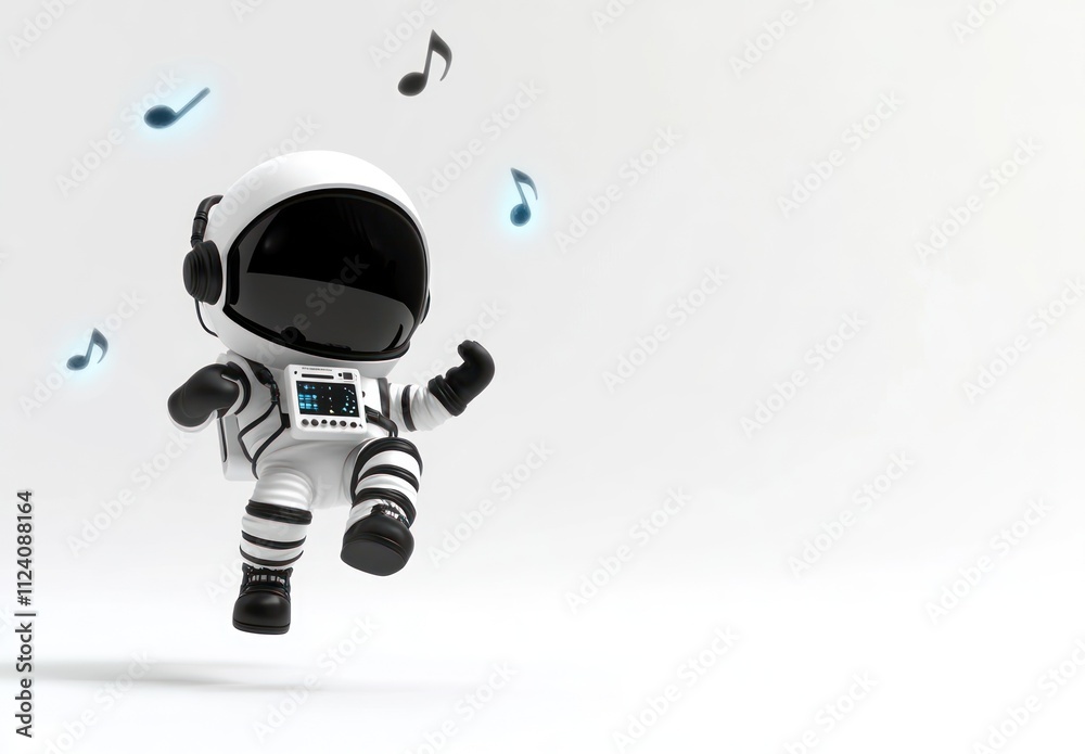 Aufkleber a playful astronaut character dancing with musical notes around it.