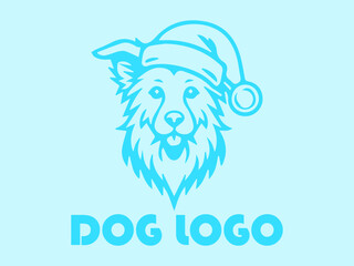 Light blue dog head in Santas hat below for a playful and festive pet business branding or holiday design