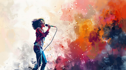 Obraz premium Watercolor Singer cartoon character