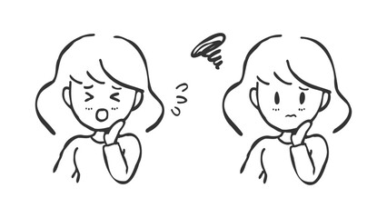 困り顔と悩み顔の手描きの女性イラストセット