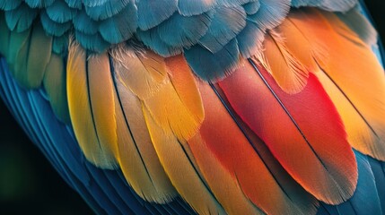 Fototapeta premium Vibrant Parrot Feathers: A Close-Up of Nature's Masterpiece