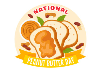 National Peanut Butter Day Vector Illustration on January 24 Featuring a Jar of Peanut Butter in a Flat Style Cartoon Background