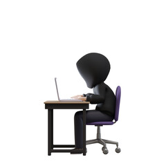 暗い部屋でパソコンに夢中になっているフードをかぶった怪しい人物