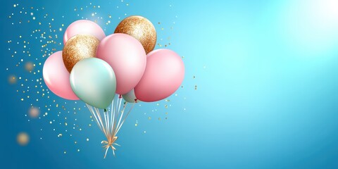 Fototapeta premium Colorful Balloons with Glitter on a Bright Blue Background