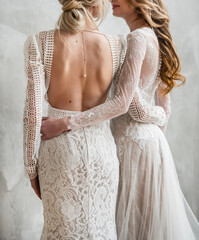 Bride and bridesmaids in studio