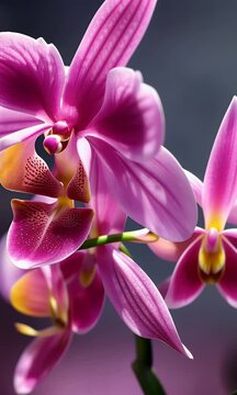 video of Close Up Portrait of a Vibrant Purple and White Doritaenopsis Bathed in Soft Light Revealing the Intricate Details of its Delicate Petals