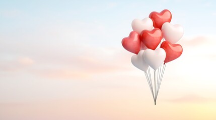 Fototapeta premium Aerial perspective of colorful heart balloons creating a romantic and whimsical atmosphere
