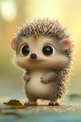 A hedgehog baby full body pale yellow-green background