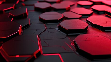 Fototapeta premium Abstract Geometric Hexagon Pattern with Red Glowing Lines