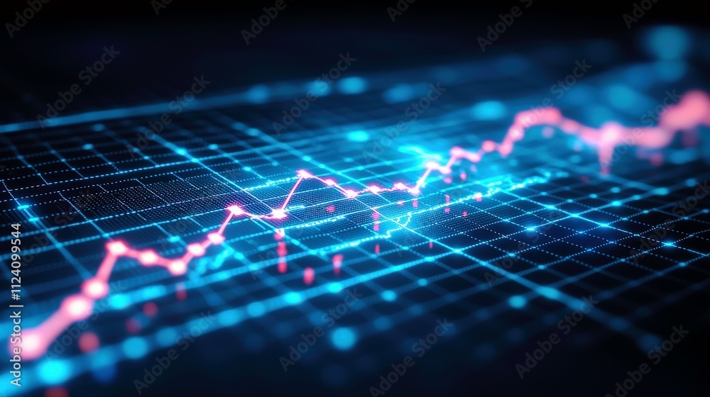 Poster abstract data visualization with bright graph line over a dark background for financial analysis and