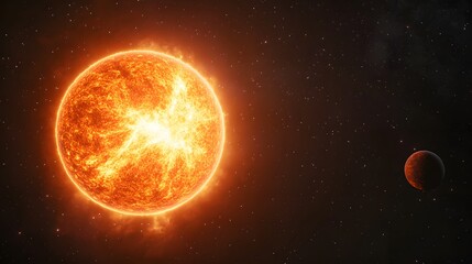 Obraz premium Fiery Star And Distant Planet In Space