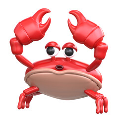 Crab 3D illustration, red crab with claws, ideal for beach or ocean-themed visuals