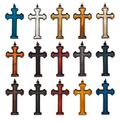 Fototapeta premium set of vector-style Celtic cross designs, each with different patterns and shapes, on a white background.