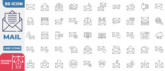 Mailbox Icon Collection Set. Containing electronic mail, message, contact, post, envelope, and more. Editable Stroke Icon.