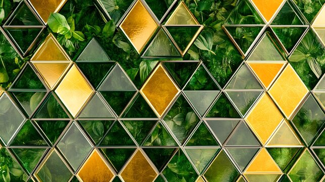 Green foliage encased in gold and green triangular panels