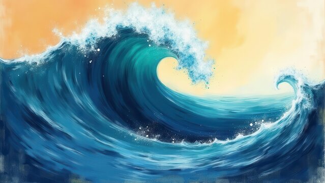 Surging wave motions. Vintage inspired tidal wave design on a seamless background, perfect for surfing themes, ultra-clear, 4K.