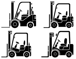 Silhouette forklift sets used in warehouse industrial areas.