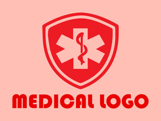 Red Star of Life symbol with text Medical Logo suitable for healthcare organizations, medical clinics, and pharmaceutical companies for branding