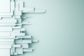 Abstract arrangement of white geometric blocks against a pale green wall, creating visual intrigue with modern architectural aesthetics and minimalist style.