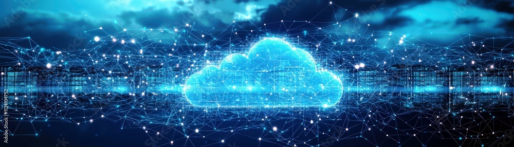 Poster futuristic cloud computing concept with digital network connections and abstract data flow represent