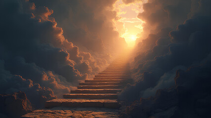 Obraz premium Stairway to heaven Revelation And night will be no more They will need no light of lamp or sun for the Lord God will be their light and they will reign forever and ever