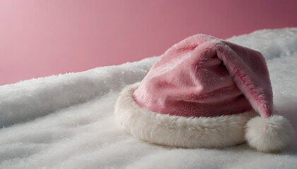 pink santa claus hat laying on the snow