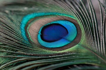 Obraz premium Close up of a peacock feather. Colorful decorative design.