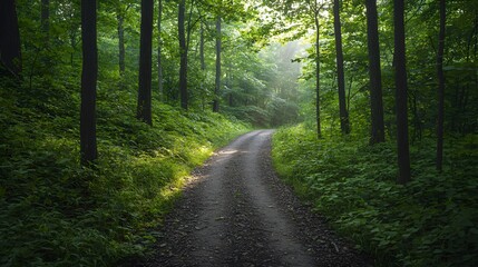 Obraz premium Hidden Path through Lush Green Jungle Surrounded by Overgrown Foliage and Towering Trees, Evoking a Serene and Enigmatic Wilderness Experience