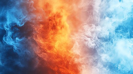 Fototapeta premium Fire and ice background with fog and godrays, 3d illustration, elemental contrast, atmospheric lighting