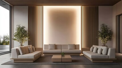 Fototapeta premium Modern Luxury Lounge Aesthetic with Clean Lines and Natural Elements Creating a Serene and Stylish Interior Space for Relaxation and Comfort