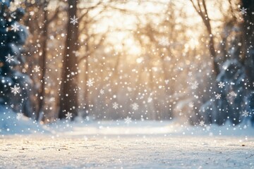 Abstract Winter Design with Snowy  Blurred Background.
