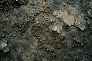 Naklejka premium Dark, cracked earth texture; rich soil with dry, broken surface. Ideal for backgrounds, illustrating drought, or adding texture to nature designs.