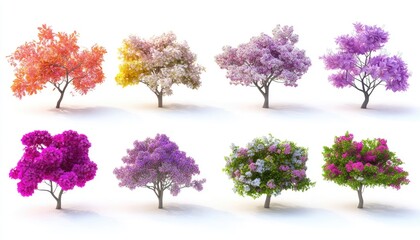 Vibrant Blossoms: Eight Colorful Trees in Full Bloom, Nature's Artistic Display of Spring Colors