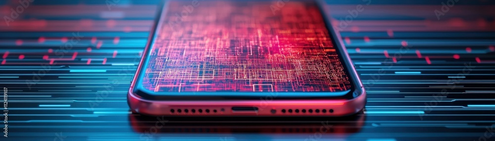 Poster exploring digital patterns on smartphone screens technology environment close-up view innovation con