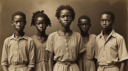 Naklejka premium Sepia-Toned Portrait of Group in Historical Context