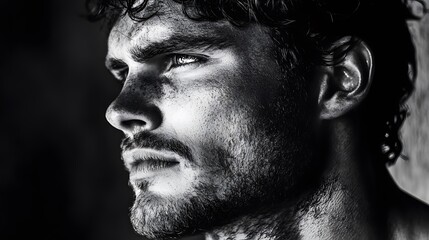 Obraz premium A dramatic black and white portrait of a man