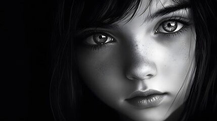 Fototapeta premium A close-up black and white portrait of a young woman