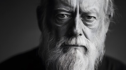 A dramatic black and white portrait of a man