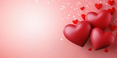 Vibrant Red Hearts on Soft Pink Background for Romantic Themes
