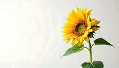 Fototapeta premium sunflower, single, blooming, isolated, white, background, highresolution, flower, nature, botanical, vibrant, yellow, petal, closeup, detailed, realistic, floral, elegant, bright, minimal, fresh,