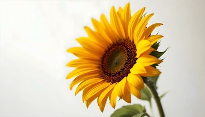 Obraz premium sunflower, single, blooming, isolated, white, background, highresolution, flower, nature, botanical, vibrant, yellow, petal, closeup, detailed, realistic, floral, elegant, bright, minimal, fresh,