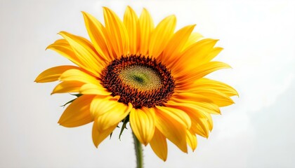 Fototapeta premium sunflower, single, blooming, isolated, white, background, highresolution, flower, nature, botanical, vibrant, yellow, petal, closeup, detailed, realistic, floral, elegant, bright, minimal, fresh,