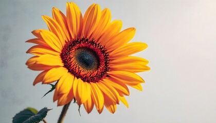 Obraz premium sunflower, single, blooming, isolated, white, background, highresolution, flower, nature, botanical, vibrant, yellow, petal, closeup, detailed, realistic, floral, elegant, bright, minimal, fresh,